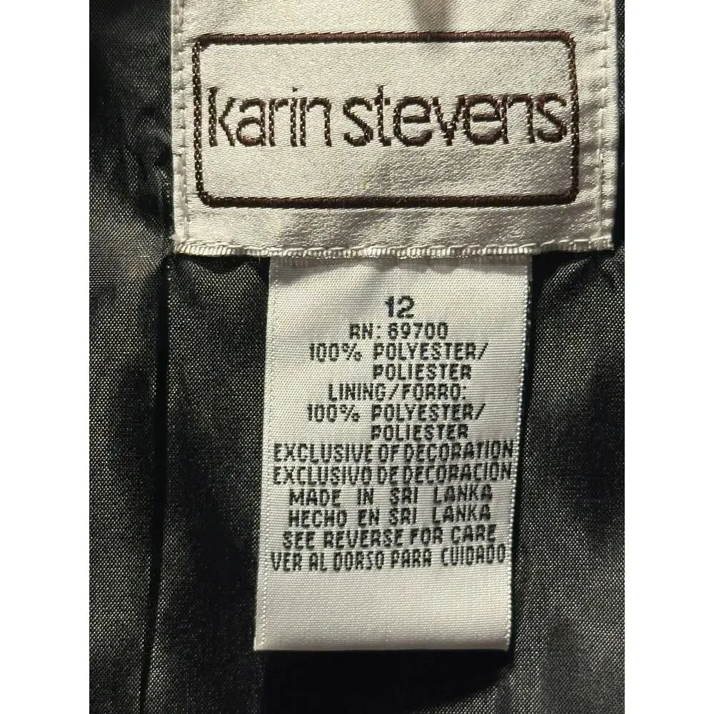 Karin Stevens Black Dress w/ Embroidered Jacket Size 12 Vtg Career, Church Women